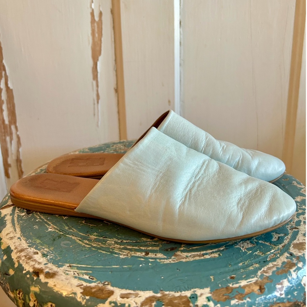 Miz Mooz Rachelle Leather Mules – Sky Blue – Size 38